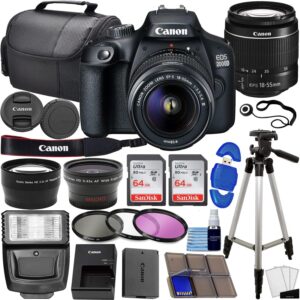 Câmera DSLR da Canon EOS 2000d/Rebel T7 com EF-S 18-55mm f/3.5-5.6 Lente 3 Kit de lente: memória de 128 GB + ângulo largo + telefoto + flash
