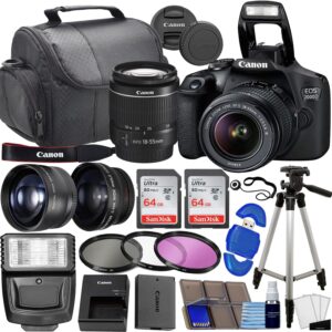 Câmera DSLR da Canon EOS 2000d/Rebel T7 com EF-S 18-55mm f/3.5-5.6 Lente 3 Kit de lente: memória de 128 GB + ângulo largo + telefoto + flash
