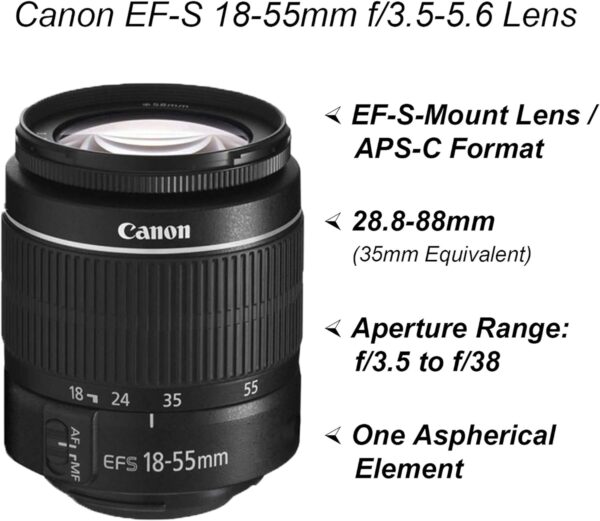 Canon EOS 2000D / Rebel T7 DSLR Camera with EF-S 18-55mm Lens + SanDisk 32GB Card Tripod Case Wideangle Lenses ZeeTech Accessory Bundle (20pc Bundle) (18-55MM, Card) Black (Renewed) - Image 3