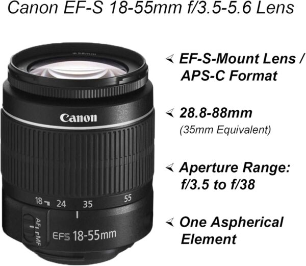 Canon EOS 2000D / Rebel T7 DSLR Camera with EF-S 18-55mm + EF 75-300mm Daul Lens + SanDisk 64GB Memory Card + Tripod + Case + Wideangle Lenses + ZeeTech Accessory Bundle (21pc Bundle) (Renewed) - Image 3
