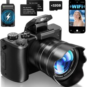 8K Digital Cameras for Photography - Autofocus 88MP WiFi Vlogging Camera for YouTube with Dual-Lens - 16X Digital Zoom Vlog Camera with Lens Hood, Flash, Touch Screen, 2 Batteries, 32GB TF Card