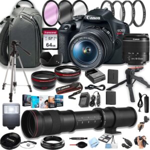 Câmera DSLR Rebel Rebel T7 da Canon e EF-S 18-55mm f/3,5-5.6 Lens de zoom + 420-800mm Super Lens telefoto + 100s Backpack + Backpack + 64 GB de cartões de memória, pacote de fotos profissionais (pacote de 42pc) (renovado)
