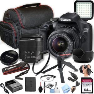 Câmera DSLR da Canon EOS 2000d/Rebel T7 com EF-S 18-55mm f/3.5-5.6 Lente Zoom + Memória de 64 GB, Luz de Vídeo LED, Case, Gripster Tripod e More (Bundle essencial) (renovado)
