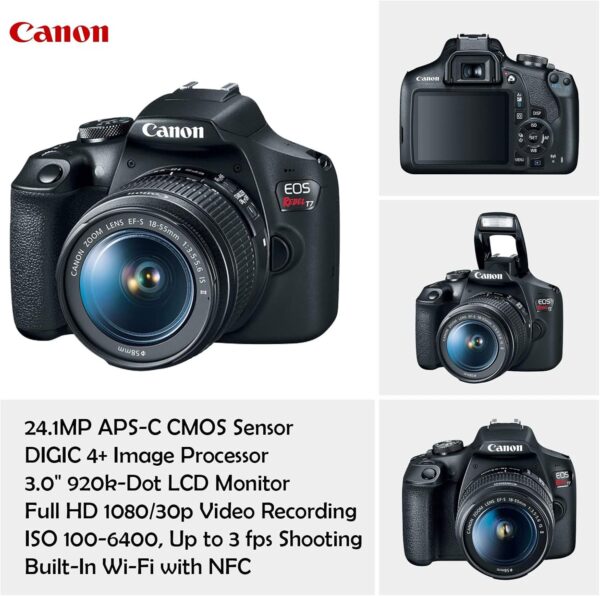 Canon EOS Rebel T7 DSLR Camera with 18-55mm is II Lens + Canon EF 75-300mm f/4-5.6 III Lens and 500mm Preset Lens + 32GB Memory + Filters + Monopod + Professional Bundle (Renewed) - Image 2