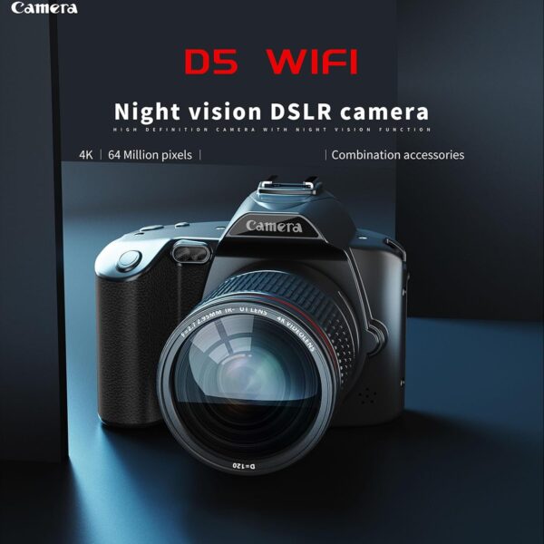 DSLR Camera, F=2.7 2.95mm 4K 64MP 16X Zoom Digital Camera Night Vision, 62mm Macro Lens 120° Wide Angle Video Camera with Fill Light & Microphone, Interconnection