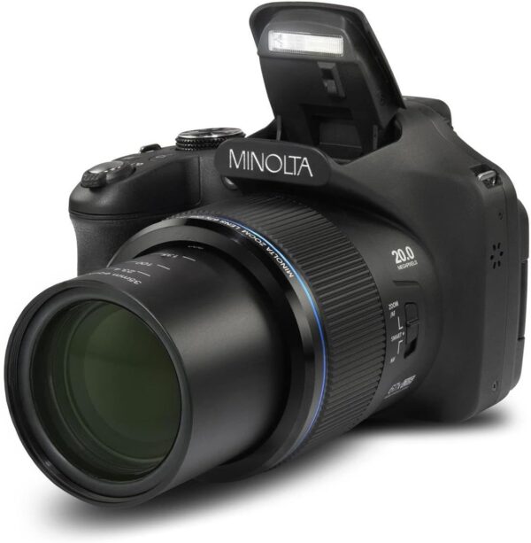Minolta Pro Shot 20MP Digital Camera – 67x Optical Zoom, Full 1080p HD Video, Optical Image Stabilization, Wi-Fi, 3-inch Articulating LCD Screen, 27 Scene Modes – Includes 16GB SD Card (Black)