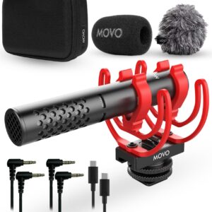 Movo X1-Mini Video Shotgun Mic for Camera - Supercardioid 3.5mm/USB-C Analog/Digital Camera Microphone for DSLR, iPhone and Android Smartphones, Computers - Compatible with Canon EOS, Nikon, Sony